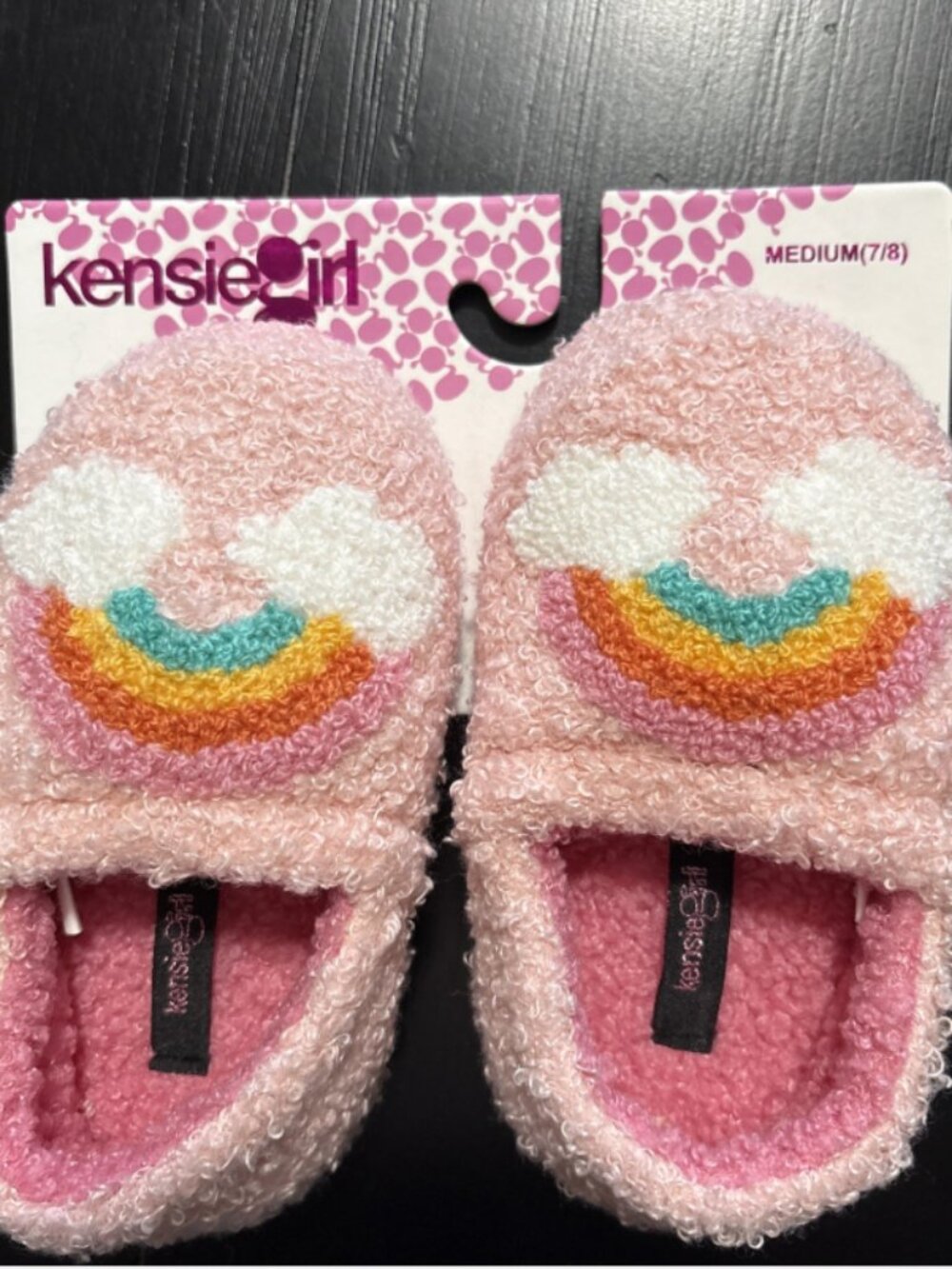Kenzie Girl Toddler Girls Medium size 7/8 Rainbow Slippers Pink Sherpa Fuzzy New